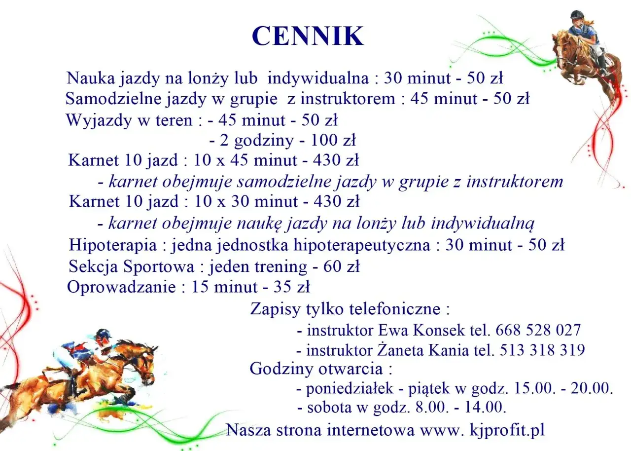 cennik jazda konna warszawa